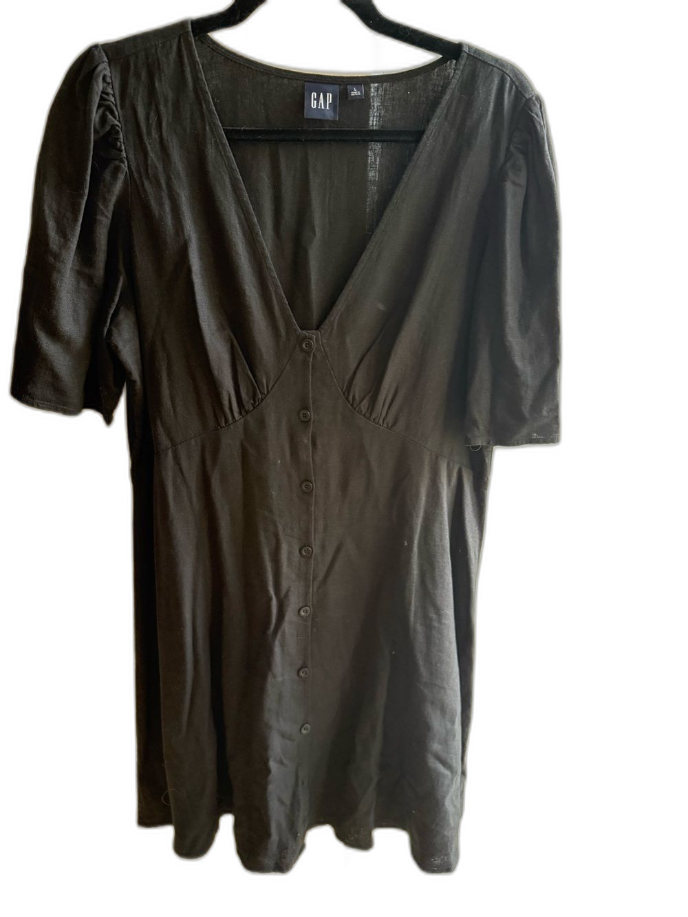 GAP Black Button-Front V-Neck Dress